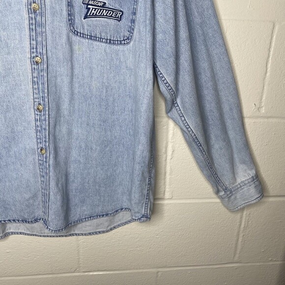 Vtg Eagle Dry Goods Shirt Mens L Blue Denim Button Front L/S NASCAR Thunder - Picture 5 of 9